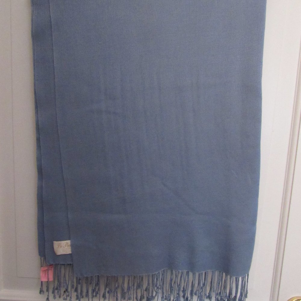 The Pashmina Large Blue Pashmina Wrap – Fringed – Lovely